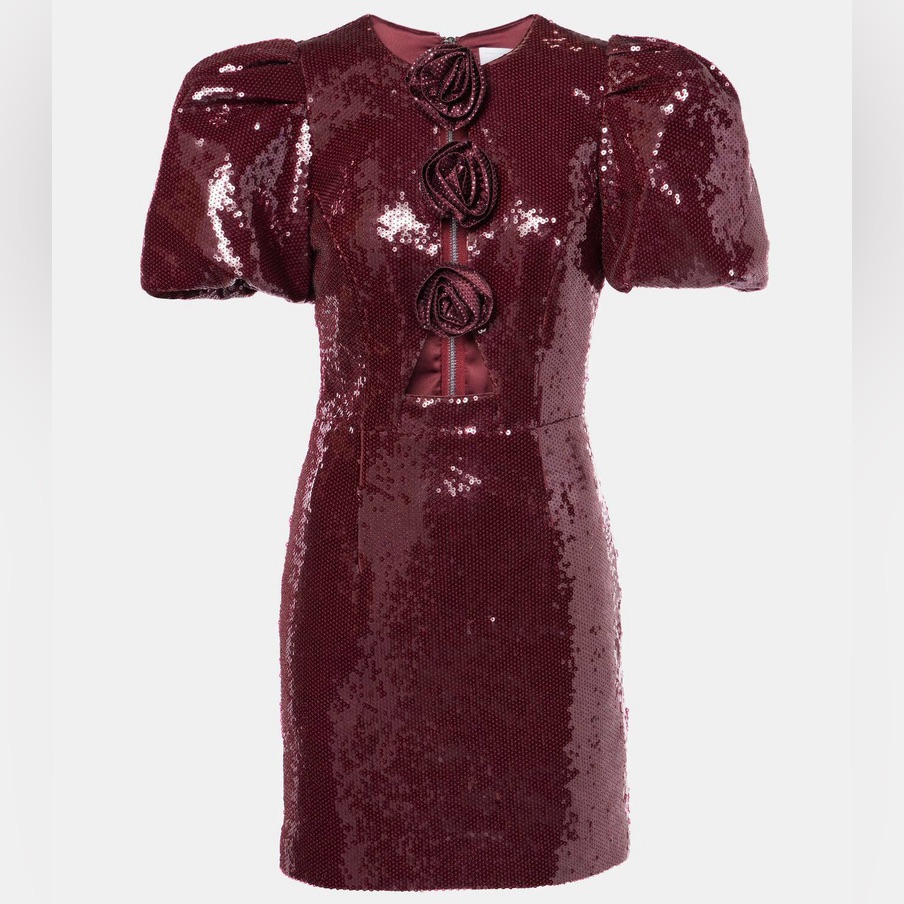 Rebecca Vallance Zelda Puff-Sleeve Sequined Mini Dress Burgundy